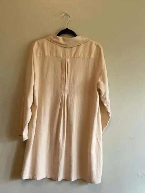 April Cornell Vintage Cream Linen Blend Embroidered Button Up Dress, Jacket Sz. - Picture 2 of 7